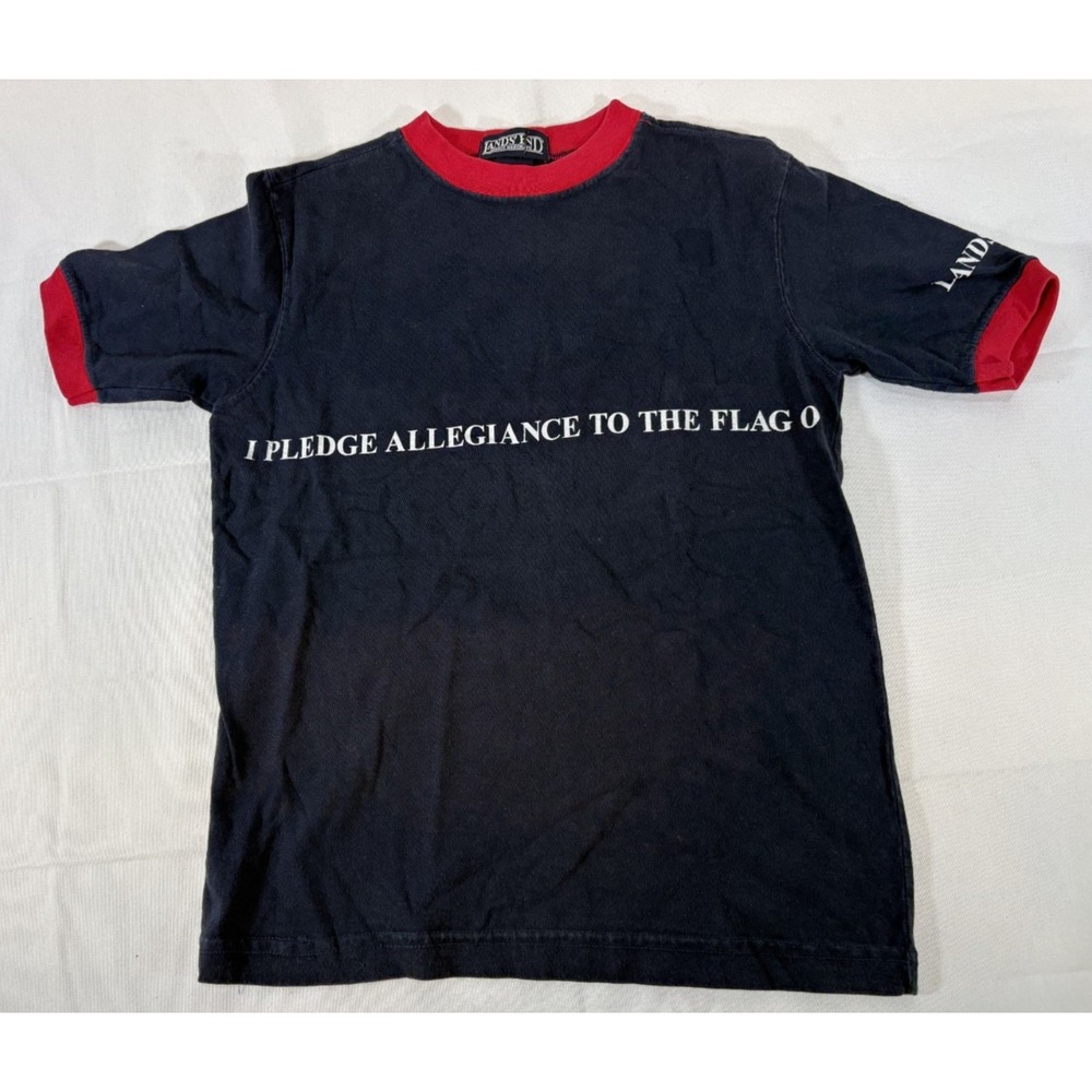 Lands' End Pledge of Allegiance Short Sleeve T-Shirt Size Medium M Navy Blue Red